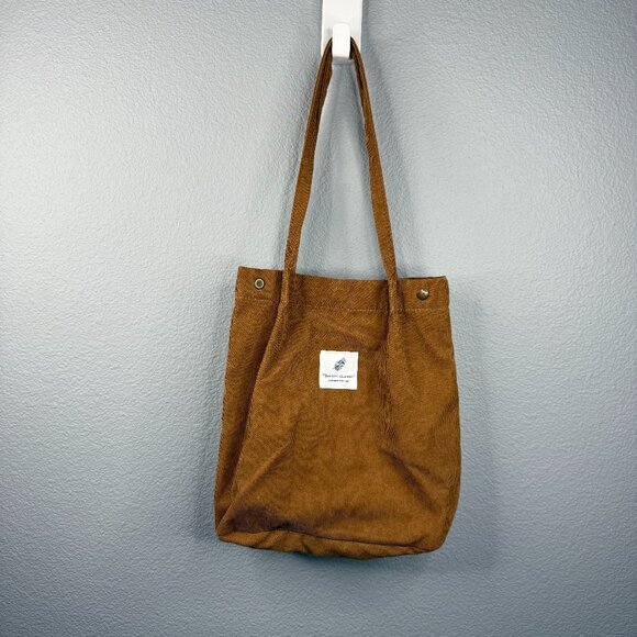 Brown Tote Bag Corduroy Fall Style by Notebook Therapy - Picture 1 of 5